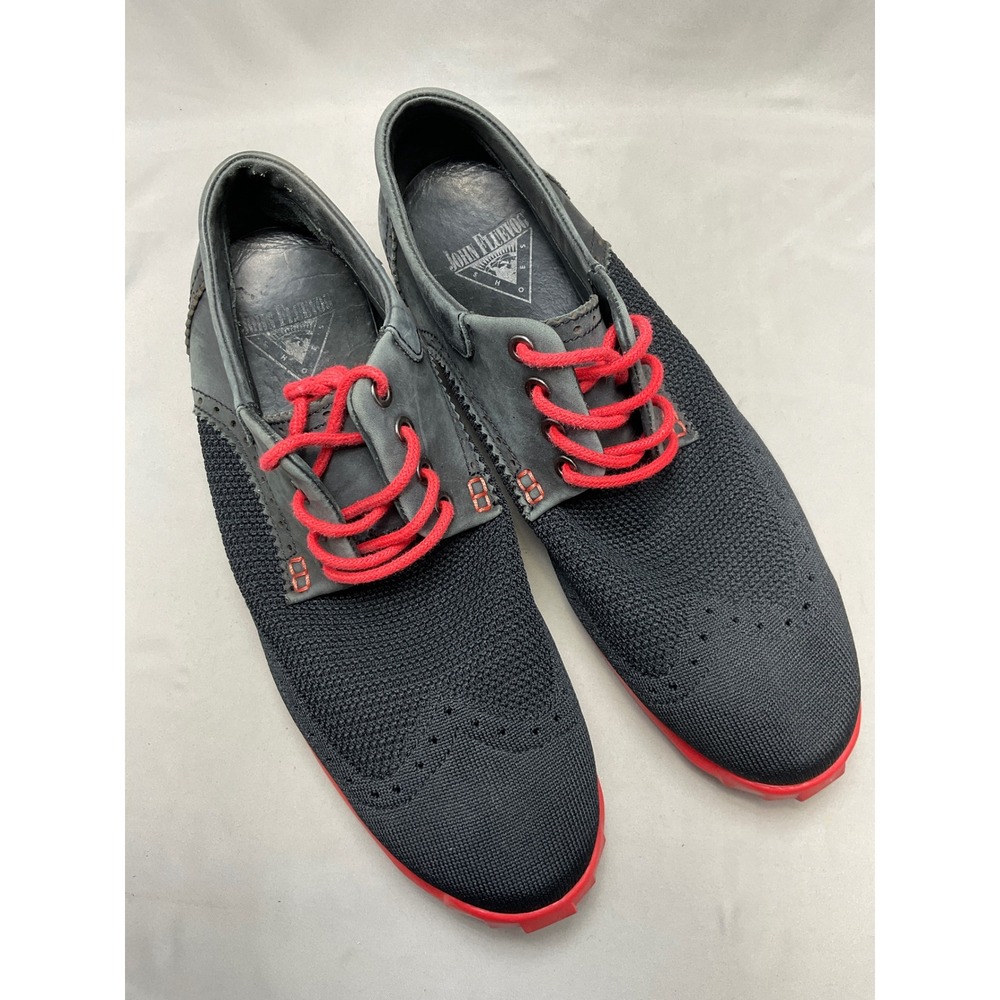 John Fluevog Future Decide Well Today Mens 9 Black Grey Red Knit Leather Oxford